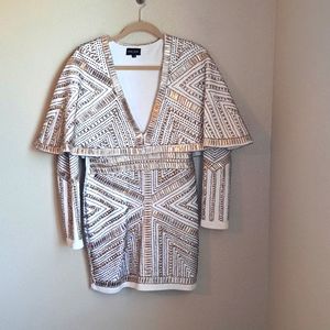 Peace & Love Gold Embellished Kimono Sleeve Dress Size 10